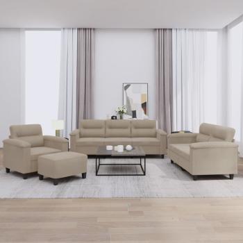 ARDEBO.de - 4-tlg. Sofagarnitur mit Kissen Taupe Mikrofasergewebe