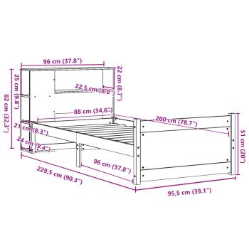 Massivholzbett mit Regal ohne Matratze 90x200 cm Kiefer
