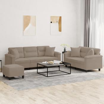 ARDEBO.de - 3-tlg. Sofagarnitur mit Kissen Taupe Mikrofasergewebe