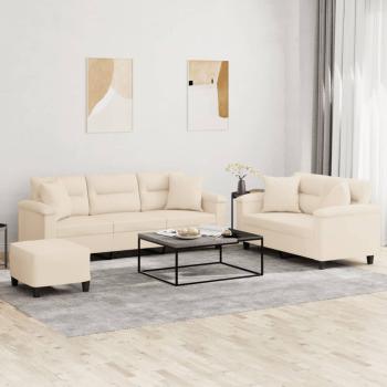 ARDEBO.de - 3-tlg. Sofagarnitur mit Kissen Beige Mikrofasergewebe