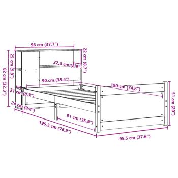 Massivholzbett mit Regal ohne Matratze 90x190 cm Kiefer