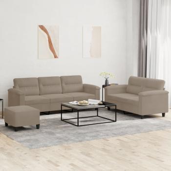ARDEBO.de - 3-tlg. Sofagarnitur mit Kissen Taupe Mikrofasergewebe