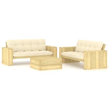 ARDEBO.de - 3-tlg. Garten-Lounge-Set mit Kissen Kiefernholz Imprägniert