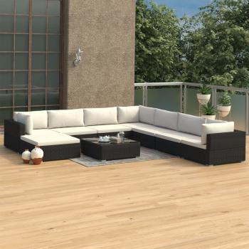 ARDEBO.de - 9-tlg. Garten-Lounge-Set mit Auflagen Poly Rattan Schwarz