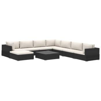 9-tlg. Garten-Lounge-Set mit Auflagen Poly Rattan Schwarz