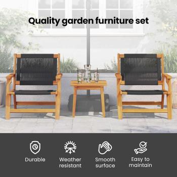 Gartenstühle mit Tisch 3er Set Schwarz Akazienholz