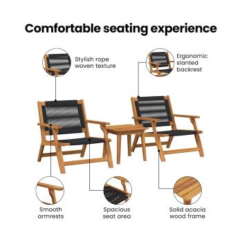 Gartenstühle mit Tisch 3er Set Schwarz Akazienholz