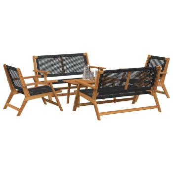 Gartenset mit 5 Stühlen und Tisch in Schwarz aus massivem Akazienholz