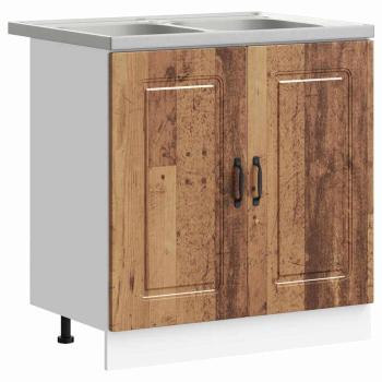 Küchen-Schrank ""Kalmar"" mit doppelten Becken aus altem Holz, Holzwerkstoff