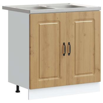 ARDEBO.de - Küchenschrank ""Kalmar"" mit doppelten Becken aus Artisan Eichenholz, engineered wood