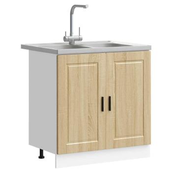 Waschbecken-Unterschrank ""Porto"" mit Waschbecken Sonoma Eiche 80x46x84,5 cm aus Holzwerkstoff