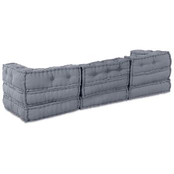 3-Sitzer Modular Pouffe Sofa Umwandelbar Graues Gewebe
