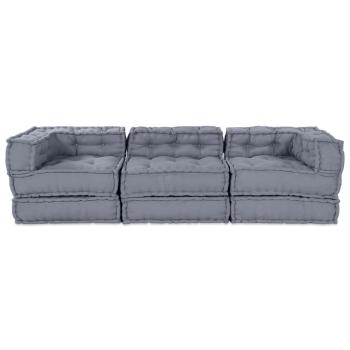3-Sitzer Modular Pouffe Sofa Umwandelbar Graues Gewebe