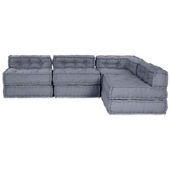 4-Sitzer Modular Pouffe Sofa Umwandelbar Graue Stoff