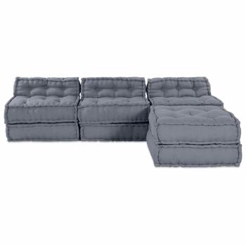 4-Sitzer Modularer Pouffe Sofa Umwandelbar Graue Stoff