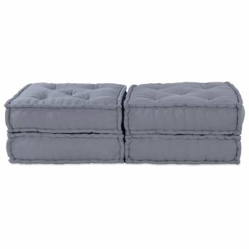 2-Sitzer Modular Pouffe Sofa Umwandelbar Graues Gewebe
