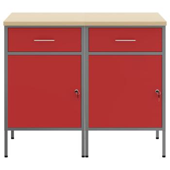 Werkbank 2er Set Rot und Grau aus Holzwerkstoff und Stahl