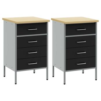 Werkbank 2er Set Schwarz und Grau aus Holzwerkstoff und Stahl