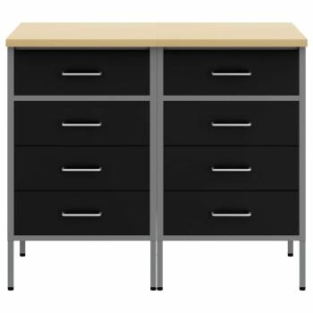 Werkbank 2er Set Schwarz und Grau aus Holzwerkstoff und Stahl