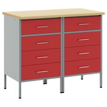 Werkbank 2 Stück Rot und Grau aus Holzwerkstoff und Stahl