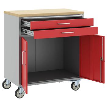 2-teiliges Werkstatt-Schränkeset in Rot und Grau, aus Holzwerkstoff und Stahl