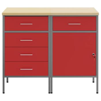 2-teiliges Werkstatt-Schränkeset in Rot und Grau, aus Holzwerkstoff und Stahl