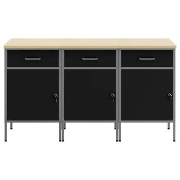 Werkstatt-Schrank 3-teilig in Schwarz und Grau aus Holzwerkstoff und Stahl