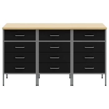 Werkbank 3-Teilig Schwarz und Grau aus Holzwerkstoff und Stahl