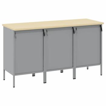 Werkbank 3er Set Rot und Grau aus Tischlerplatte und Stahl