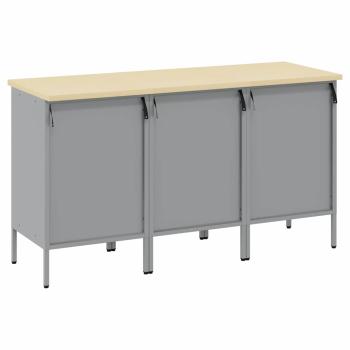 3-teiliges Werkbank-Schrank-Set in Rot und Grau aus Holzwerkstoff und Stahl