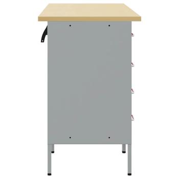 3-teiliges Werkbank-Schrank-Set in Rot und Grau aus Holzwerkstoff und Stahl