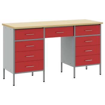 3-teiliges Arbeitskabinen- und Tischset Rot Rigal Holz & Stahl