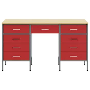 3-teiliges Arbeitskabinen- und Tischset Rot Rigal Holz & Stahl