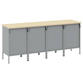 Werkbank 4 Teile Schwarz und Grau aus Holzwerkstoff und Stahl