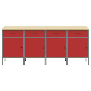Werkbank 4-teilig in Rot und Grau aus Holzwerkstoff und Stahl