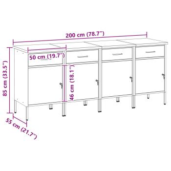 Werkbank 4-teilig in Rot und Grau aus Holzwerkstoff und Stahl