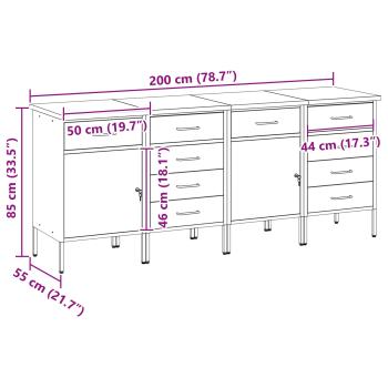 ARDEBO.de - 4-teiliges Werkstatt-Schrank-Set in Schwarz und Grau aus Holzwerkstoff und Stahl