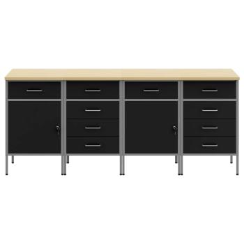 Werkbank mit Speicher 4 Stk. Schwarz und Grau 200 x 55 x 85 cm