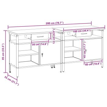 Werkbank-Set mit Schubladen 2 pcs Rot und Grau 200 x 55 x 85 cm