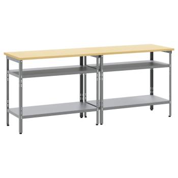 2-teiliges Werkbank-Set in Grau aus Stahl
