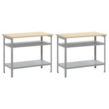2-teiliges Werkbank-Set in Grau aus Stahl