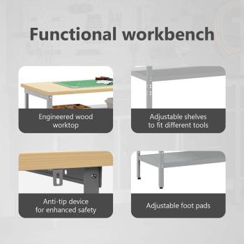 Werkbank-Set mit Regal 2 pcs Beige und Grau 200 x 55 x 85 cm