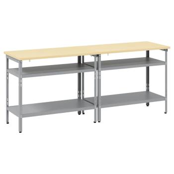 Werkbank-Set mit Regal 2 pcs Beige und Grau 200 x 55 x 85 cm