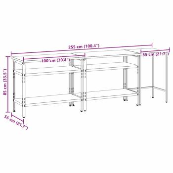 3-teiliges Werkbank-Set aus grauem Stahl