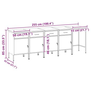 5-teiliges Arbeitskabinen- und Ecktisch-Set in Rot aus Holzwerkstoff