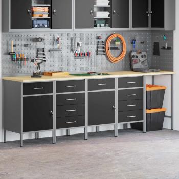 Arbeitsschrankset mit Schubladen mit Speicher 5 stk. Schwarz