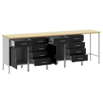 Arbeitsschrankset mit Schubladen mit Speicher 5 stk. Schwarz