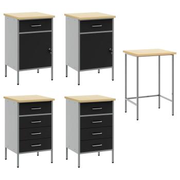 Arbeitsschrankset mit Schubladen mit Speicher 5 stk. Schwarz