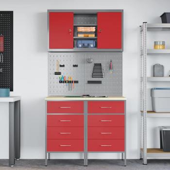 Arbeitsschrankset mit Schubladen mit Regal 5 stk. Rot