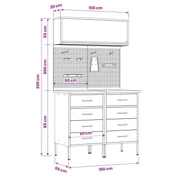 Arbeitsschrankset mit Schubladen mit Regal 5 stk. Rot